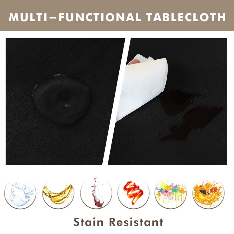 Nasitos 2 Pack Black Table Cloth Rectangle 60x84 Inch-Plastic Table Cloth with Flannel Backing, Vinyl Waterproof Tablecloth 4Ft Table Cover for Banquet, Dining Space, Trade Shows, Graduation Party