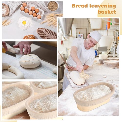 Gejoy 12 Set Bread Proofing Baskets - Oval Banneton Dough Bowls with Cloth Liner & Scraper | 10 Inch Sourdough Kit