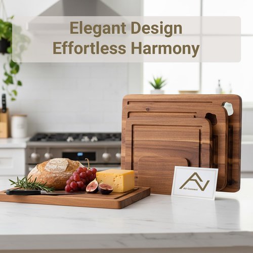 Wooden Cutting Boards for Kitchen Set of 3 Solnawith Holder – Acacia Wood Cutting Board with Juice Groove & Hand Grip – Chopping Boards, Small Wooden Cutting Board, Meat & Vegetable Cutting Board