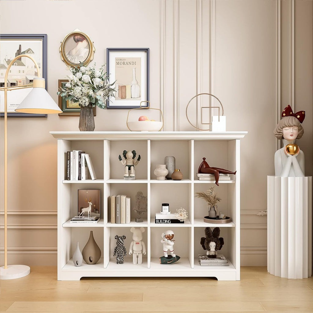 OSCHF Wooden Cube Bookcase - Modern 3-Tier Open Shelf Cabinet for Home & Office, Warm White