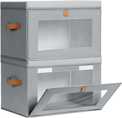 Homsorout Large Closet Storage Organizer - Collapsible Fabric Bins with Handles & Window | 2 Pack, Grey