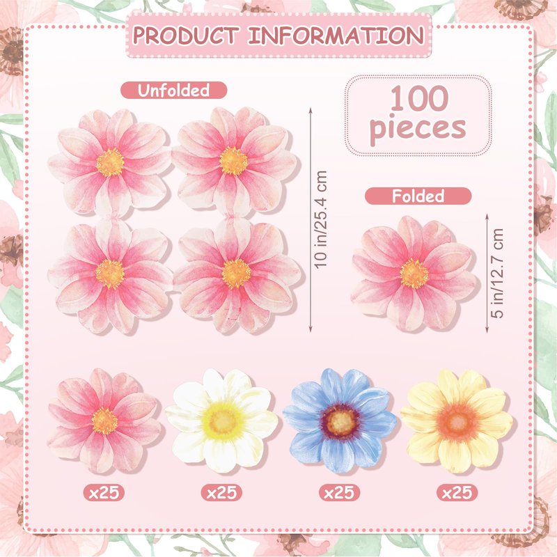 Qilery 100 Pcs Flower Shaped Napkins Disposable Floral Paper Napkins 4 Style Floral Shaped Cocktail Towel Tulip Lunch Dinner Towel for Tableware Wedding Bridal Baby Shower Tea Birthday Party(Classic)
