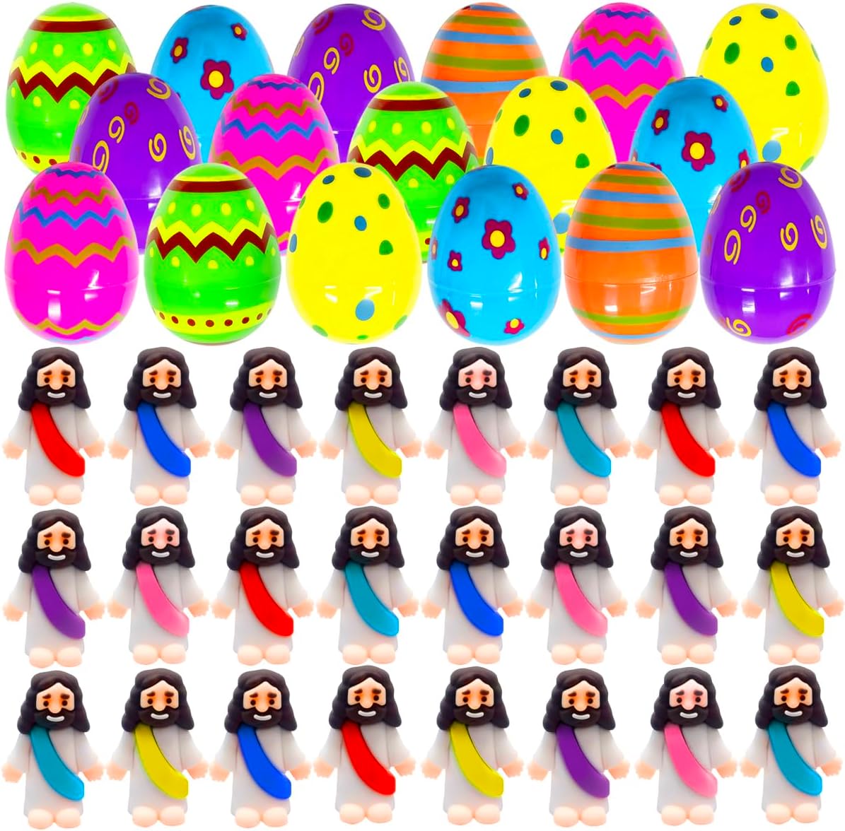 Skiennix 24 Pcs Prefilled Easter Eggs - Mini Jesus Figurines for Kids' Easter Egg Hunt & Basket Stuffers