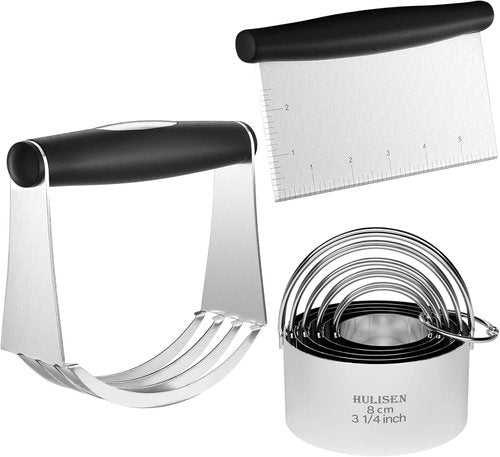 HULISEN Stainless Steel Biscuit Cutter Set - Durable Pastry Scraper & Dough Blender | Ergonomic Grip, 3 Pcs