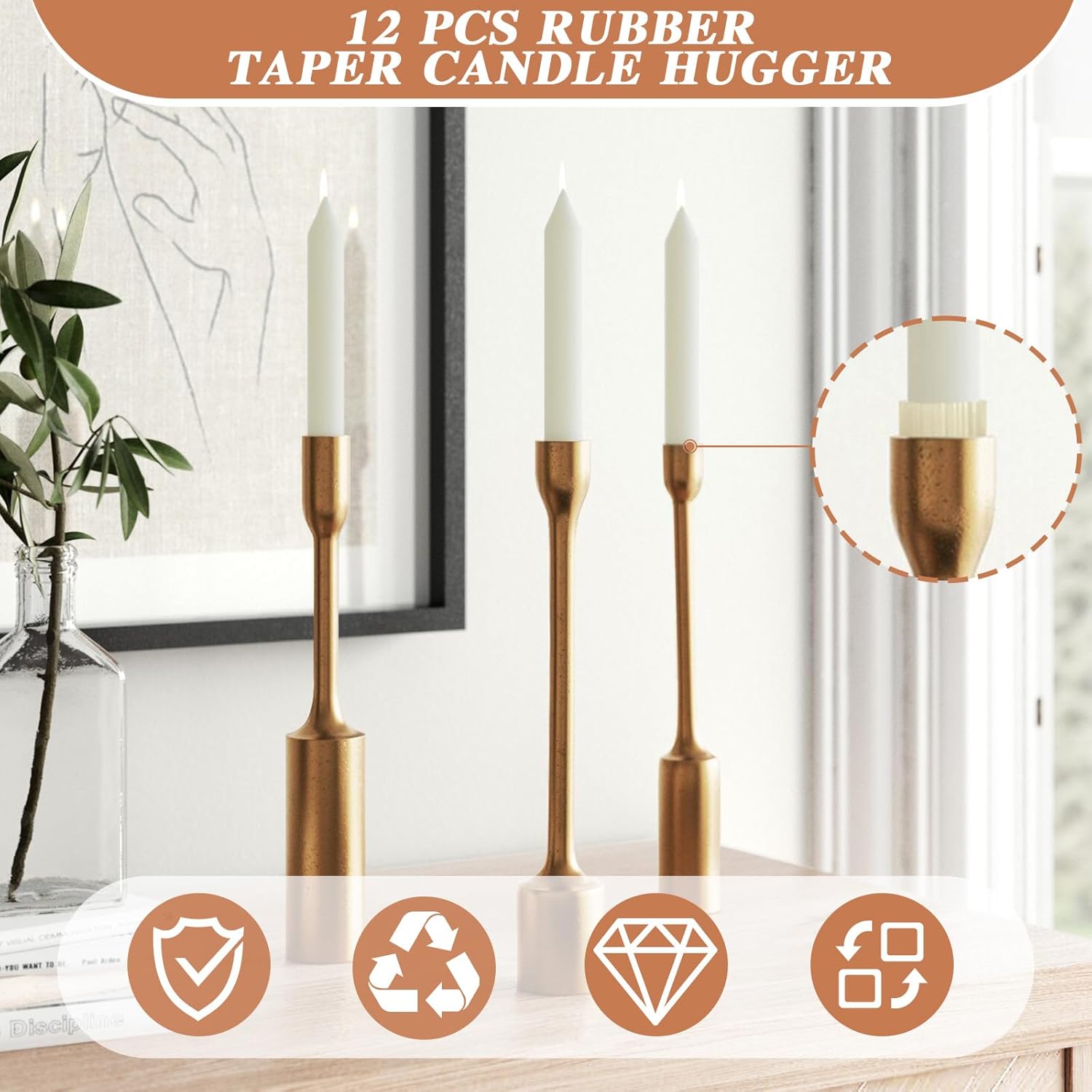 Silicone Candle Grippers by 12 Pack - Flexible Holders for Taper Candles | Fits 3/4 Inch Diameter for Weddings & Events