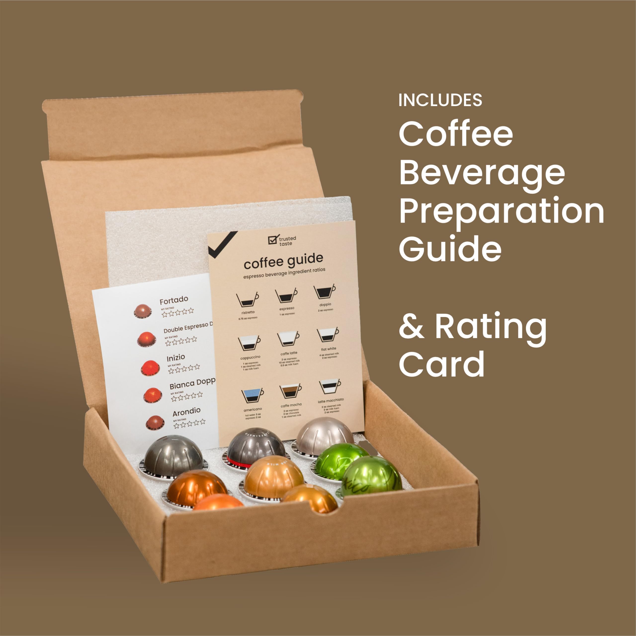 Vertuoline Capsules Pods [10 Count], Tasting Variety Pack With Coffee Guide and Rating Card. Vertuoline Sampler. Vertuoline Capsules Assortment. Includes 10 Flavors