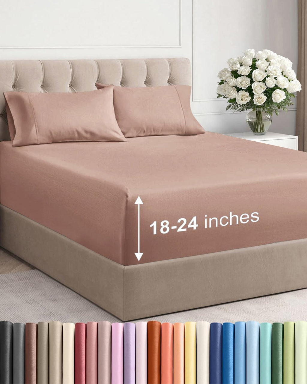 Skiennix Extra Deep Twin Sheet Set - 4 Piece Breathable Cooling Sheets - Luxurious Soft Bedding in Mauve