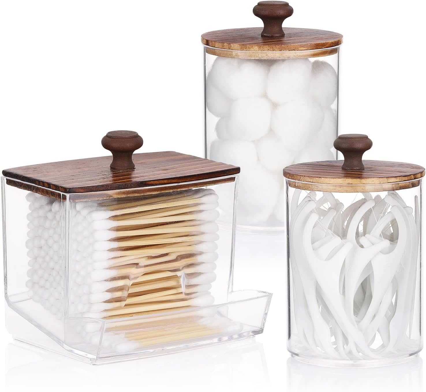Tbestmax Qtips Holder - Clear Plastic Cotton Swab Dispenser Jar | 10oz Apothecary Organizer