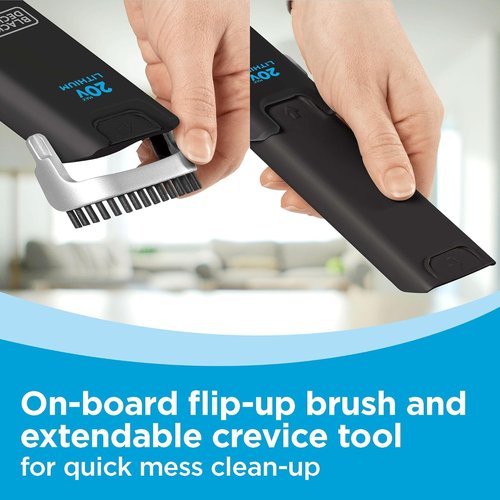 BLACK+DECKER 20V Cordless Hand Vacuum - Powerful Suction with Extendable Crevice Tool & Flip-Up Brush
