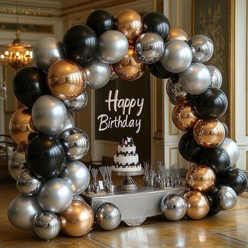 Bezente Black Silver Confetti Balloons - 60pcs 12-Inch Metallic Chrome & Confetti for Parties