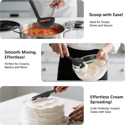 Coukre Silicone Kitchen Utensils Set - Heat-Resistant, Food-Grade Tools with Holder | 14-Piece Pure Black