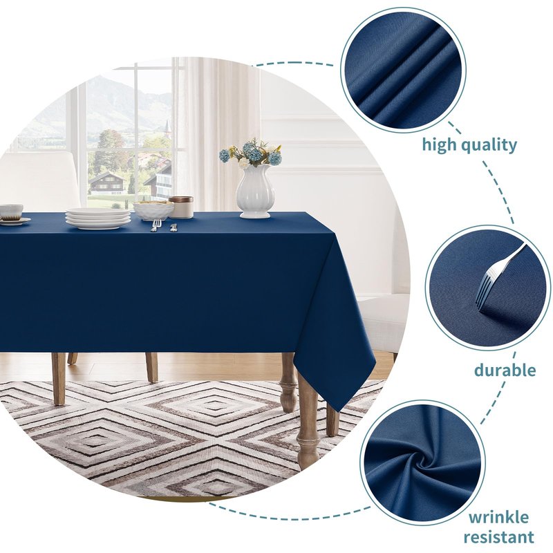 Veblandy Table Cloth Rectangle Waterproof Spill-Proof Wrinkle-Free Tablecloth Washable, Kitchen Dining Tabletop Decoration, Fabric Table Cover for Indoor and Outdoor Use, 60 x 102 Inch, Navy Blue