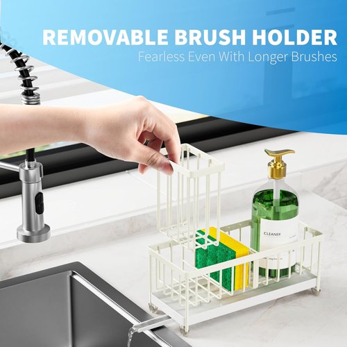 Cisily Kitchen Sink Caddy Organizer - Rustproof 304 Stainless Steel Sponge Holder (Cream, 9.25")
