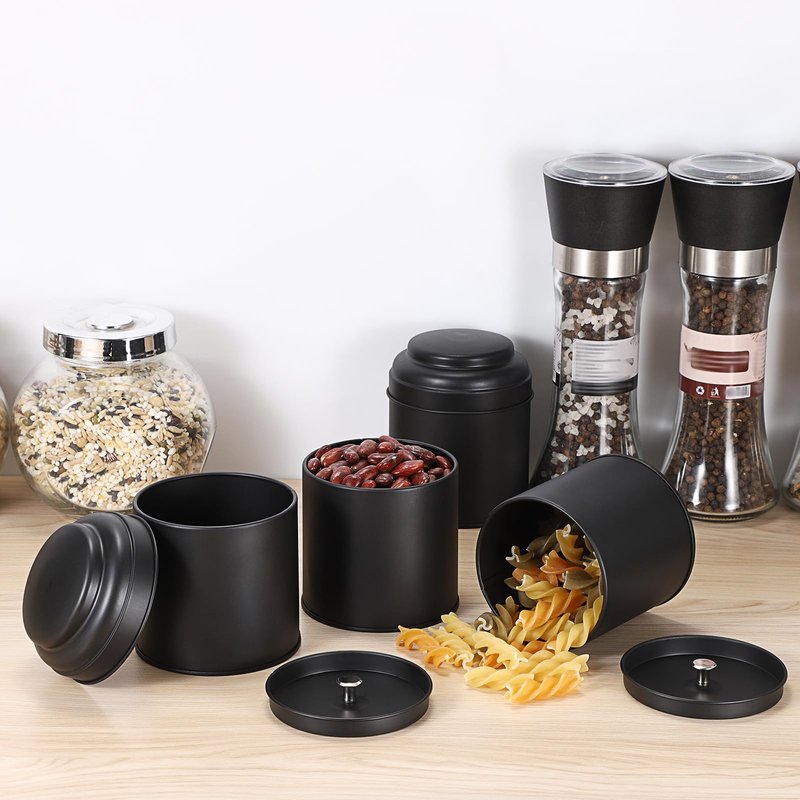 JUXYES 12 Pack Tea Tins Canister with Airtight Double Lids, 8 fl oz Loose Leaf Tea Storage Airtight Kitchen Canisters Tins Can Box for Storage Loose Tea Coffee Herbs and Spices, Black