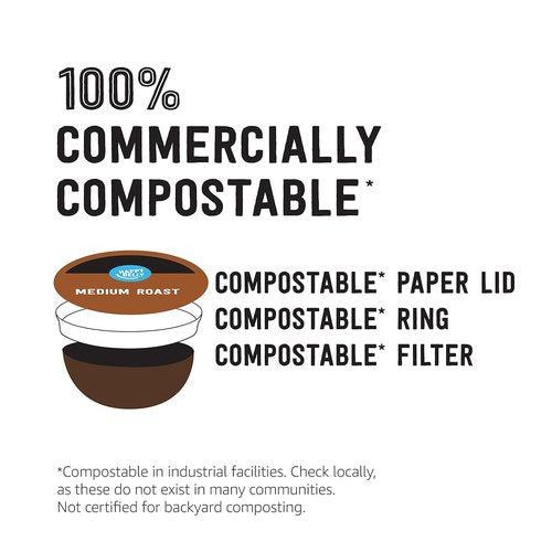 Happy Belly Compostable Coffee Pods - Medium Roast, Compatible with K-Cup Brewer, 96 Count