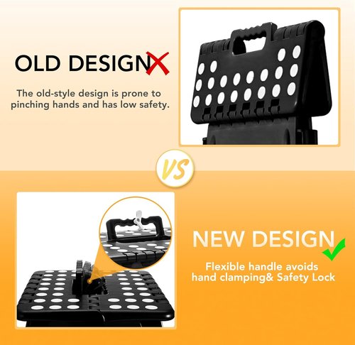 Delxo 16 Inch Folding Step Stool - Portable Collapsible Design with Safety Lock | Non-Slip, Black, Supports Up to 400LBS