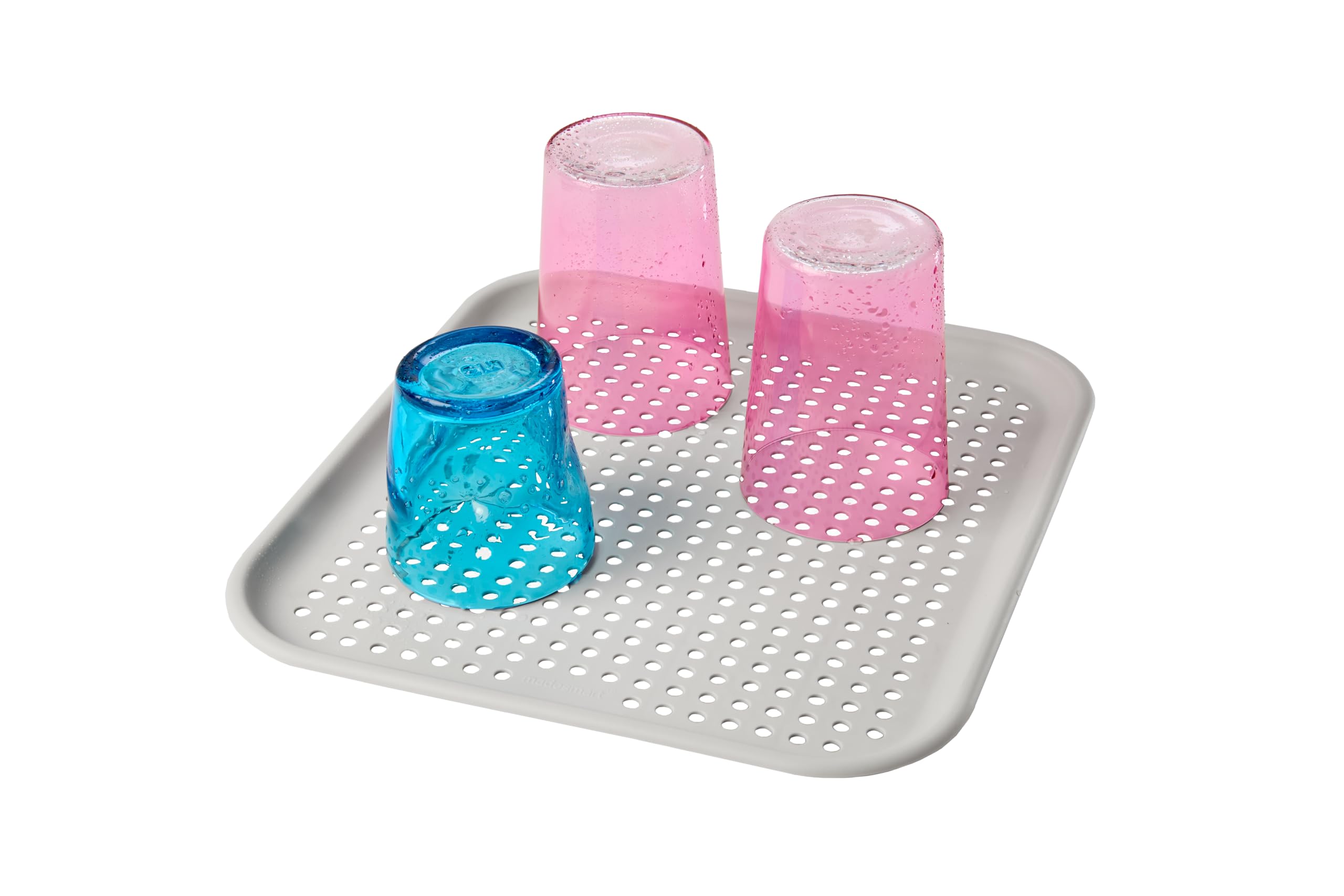 madesmart Elevated Sink Mat, Drying Glasses, Bowls & Utensils, Soft Cushioned Surface, Non-Slip, Ventilation Holes for Airflow, Large, Grey