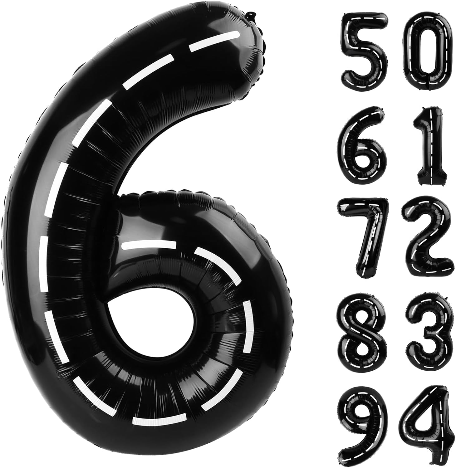 Race Car 6 Balloon - 40 Inch Black Number 6 Balloon for Birthday Decorations | Race Party Decor