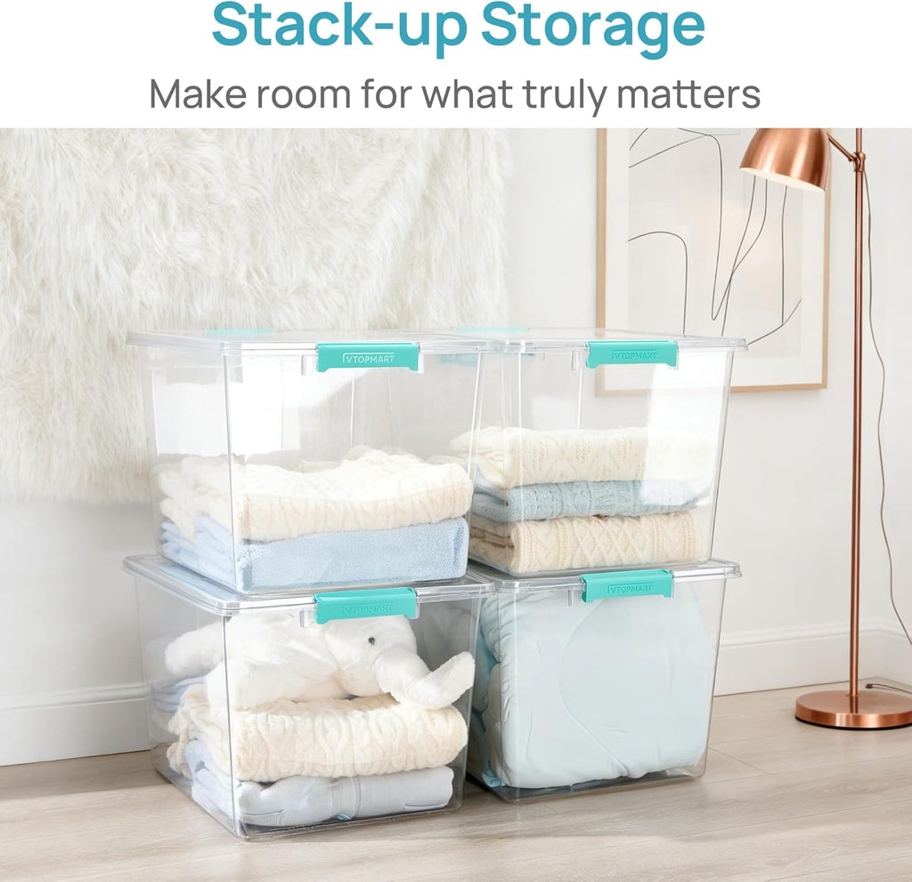 Vtopmart 72 QT Crystal Clear Storage Bins - 2 Pack Stackable Latching Containers for Closet Organization