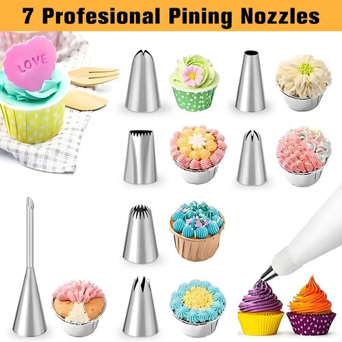14PCS Reusable Piping Bags Set by [Brand Name] - 16-Inch Pastry Bags, 7 Tips & Cleaning Brush for Cake Decorating