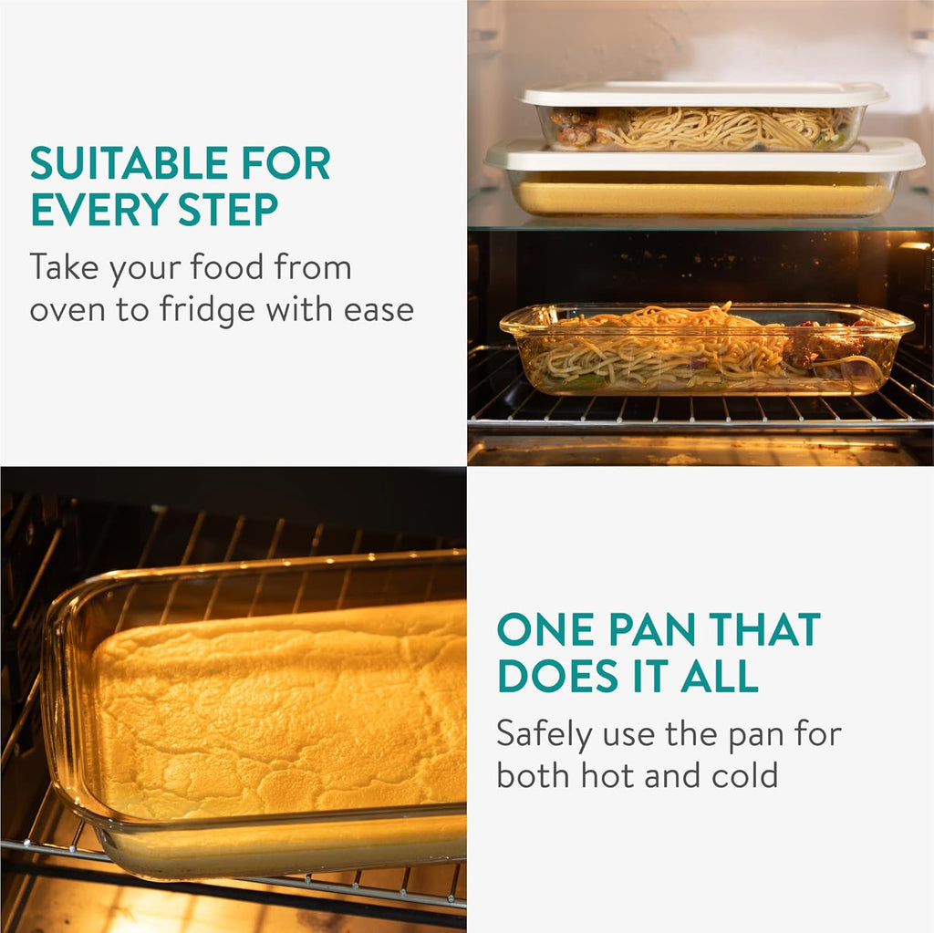 Navaris Glass Baking Dish Set - 4-Piece Casserole Dishes with Lids | 1.7qt & 2.3qt Bakeware for Lasagna & Leftovers