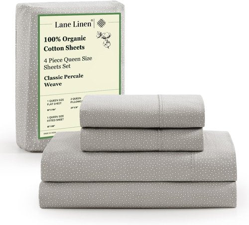 LANE LINEN 100% Organic Cotton Queen Sheets - Soft, Fade Resistant Luxury Percale Weave | 15" Deep Pocket, Snowdrop Color