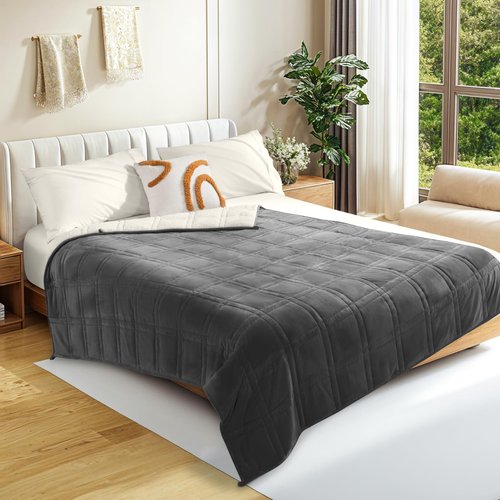 LBRO2M Weighted Blanket 20 lbs 60 X 80 Inches, Flannel Heavy Blanket with Glass Beads, Soft Thick Comfort Blankets for Adults Bed Heavy Blanket, Dark Gray