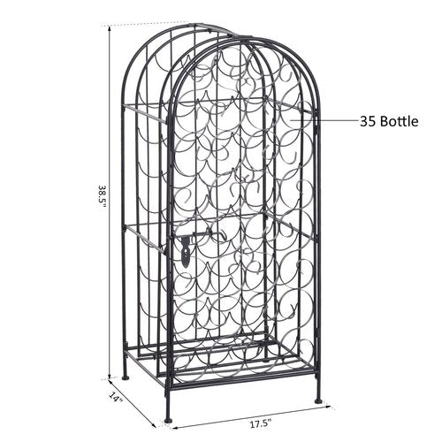HOMCOM 35 Bottle Wrought Iron Wine Rack Cabinet with Lock - Black