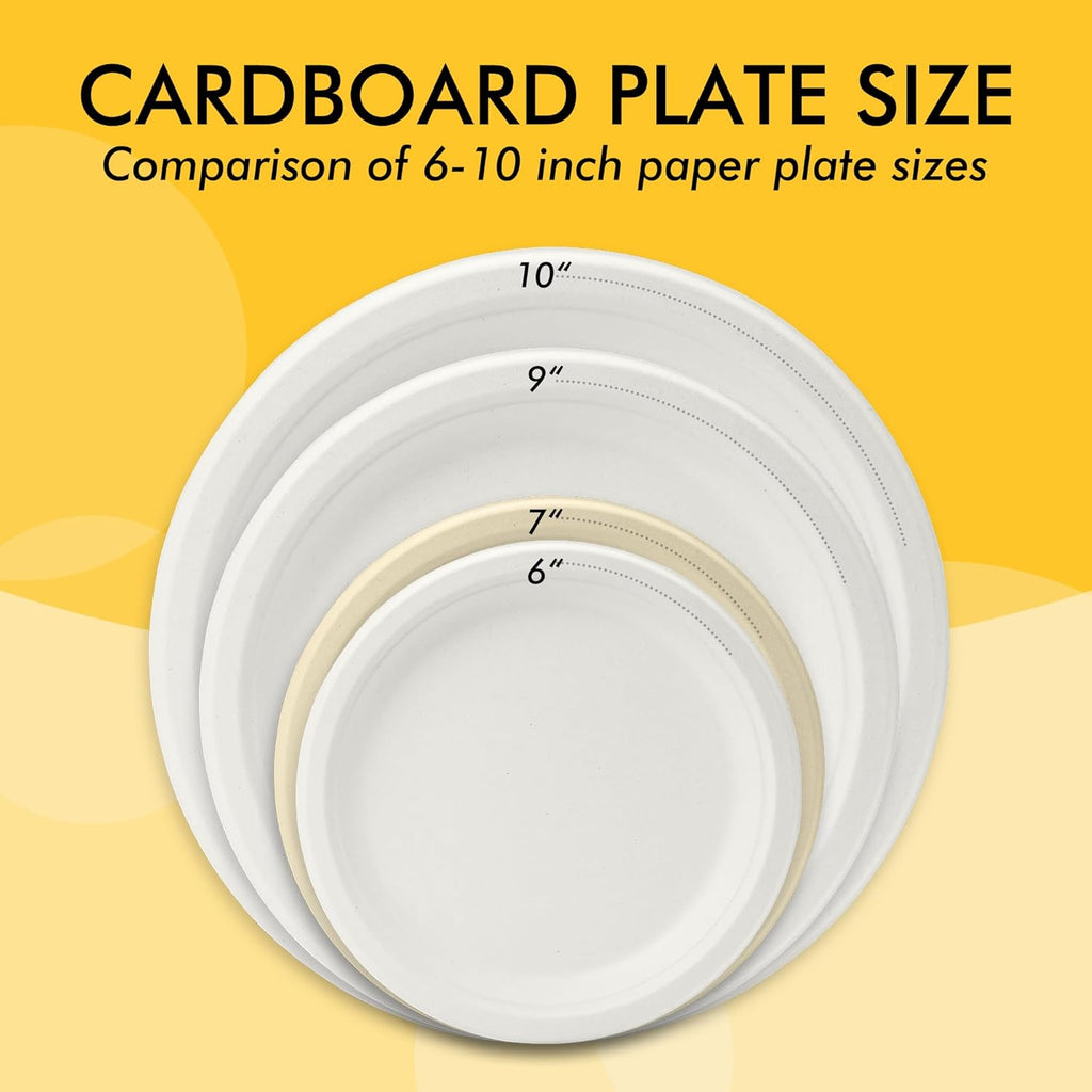RACETOP Compostable Small Paper Plates - 6 Inch Biodegradable Dessert Plates | 100 Pack, Heavy Duty, Unbleached White