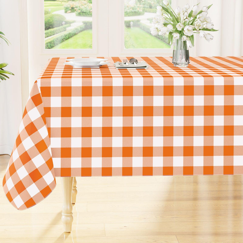 Smiry Rectangle Table Cloth, Waterproof Vinyl Tablecloth with Flannel Backing, Wipeable Buffalo Plaid Table Cover for Dining, Indoor and Outdoor (Orange & White, 60"x120")