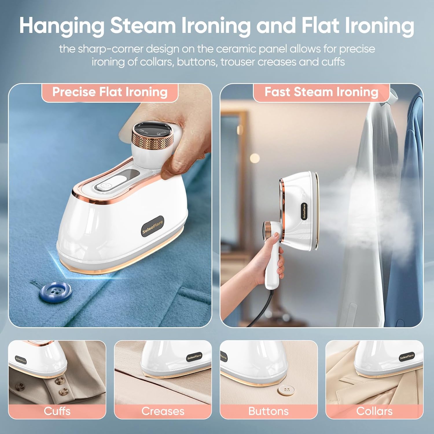 Skiennix 2-in-1 Clothes Steamer & Iron - 1200W Travel Steam Iron with 5 Modes & 180ml Capacity, White
