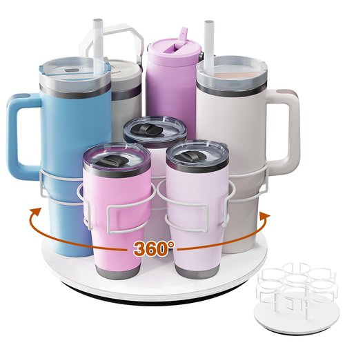 Kssiaz Water Bottle Organizer for Stanley 20/30/40oz, Rotating Stanley Cup Organizer Holder, Bottle Organizer for Stanley Simple Modern Owala Yeti, Tumbler Lazy Susan, White