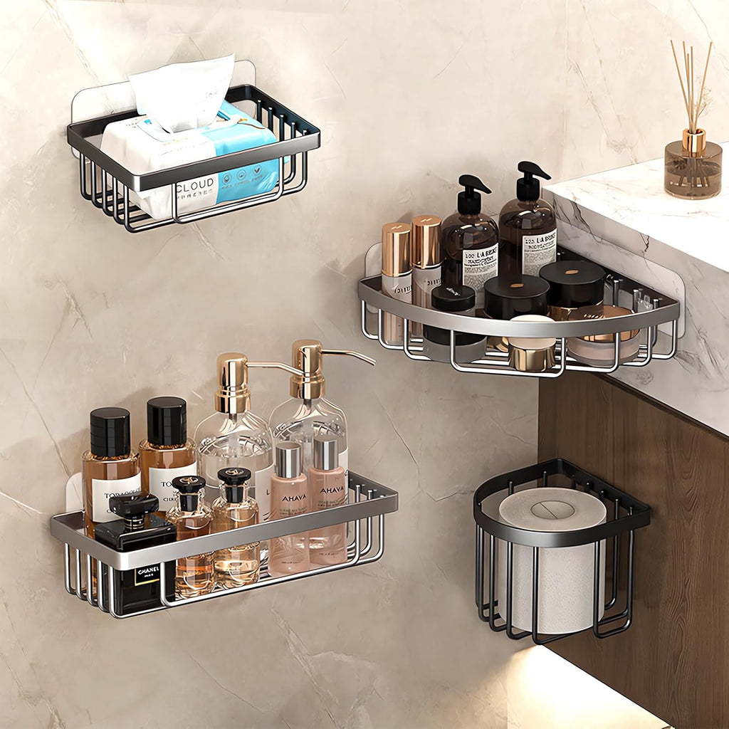 Shower Caddy Adhesive Hooks by [Brand Name] - Strong Waterproof Strips for No-Drill Bathroom & Kitchen | Transparent - 14 Pack