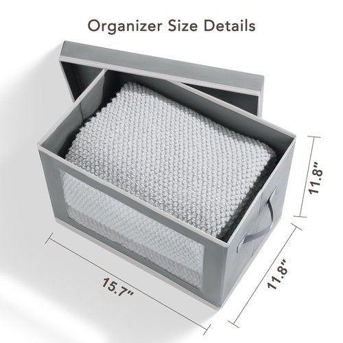 Homsorout Storage Box with Lids - 7 Pack Fabric Clear Window Storage Bins, Decorative Bins with Handles, Large Foldable Organizer for Clothes, Towel, Blanket, Sheet, Grey
