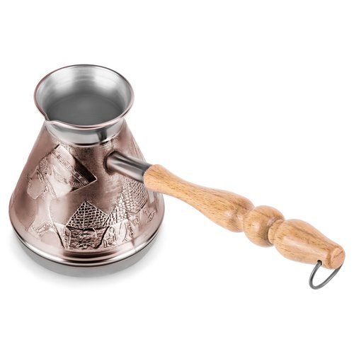 Egypt Copper Cezve Large 23.7 fl oz Ibrik Coffee Pot Greek Coffee Pot with Wooden Handle