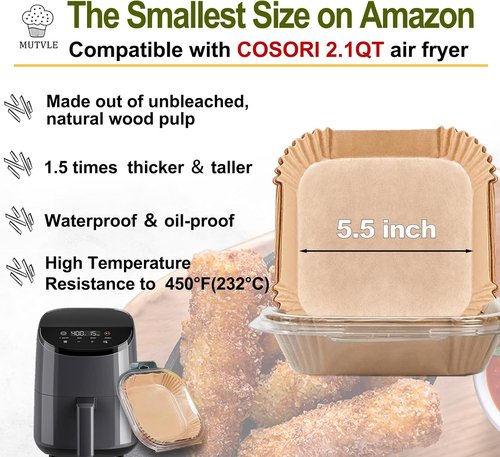 Cosori Small Air Fryer Liners - Disposable 5.5 Inch Mini Fryer Liners for 2.1QT & 3QT Models