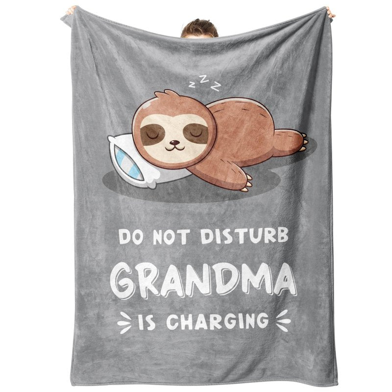 Funny Gifts for Grandma Mothers Day, Grandmas Birthday Gift from Grandkids, Grandma is Charging Sloth Blanket, Grandmas Gifts for Christmas, Soft Sloth Blanket for Grandmother 60" x 50"