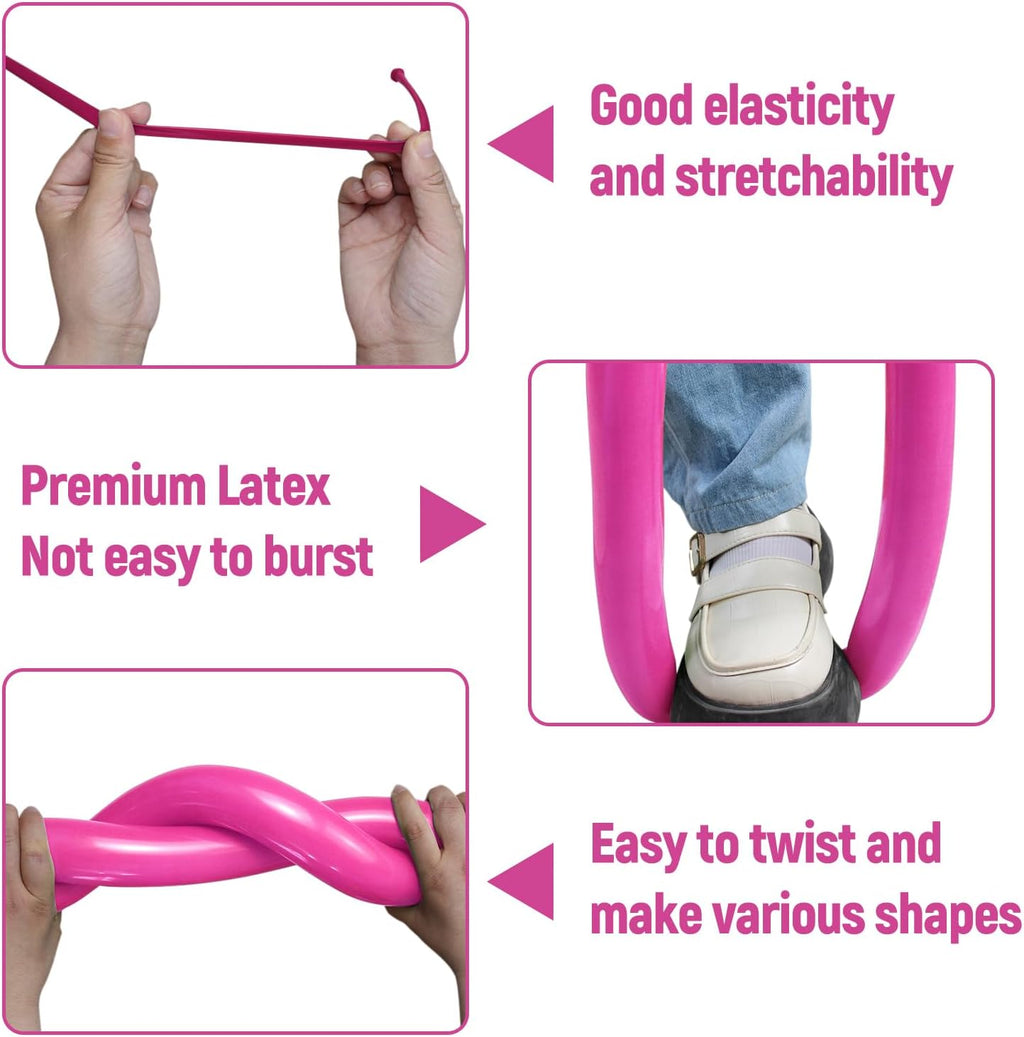 Skiennix 100Pcs Hot Pink 260Q Balloons - Thick Latex for Twisting Animal Models | Perfect for Parties & Events