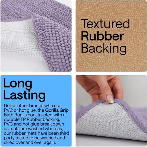 GORILLA GRIP Plush Shaggy Chenille Bath Rug Mat - Soft Microfiber, Oval Toilet Base, Machine Washable, Light Purple