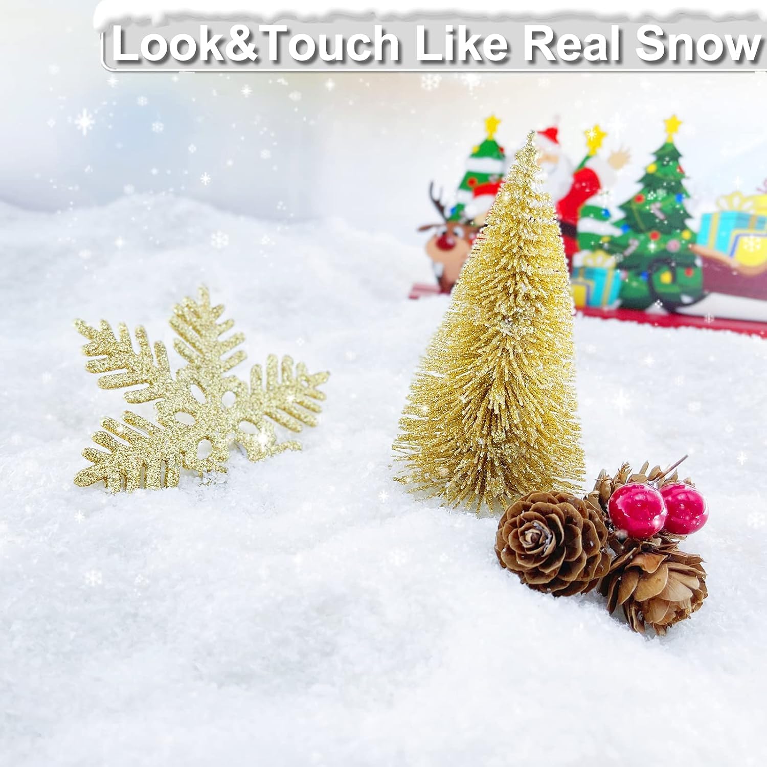 Skiennix Fake Snow Decoration - Instant Artificial Snow for Christmas Crafts | 10.6 Ounces Dry Plastic Snowflakes