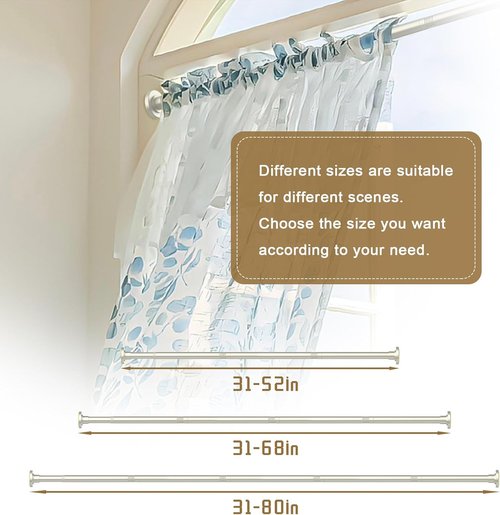 GXOACKJ Brushed Nickel Shower Curtain Rod - Adjustable 31-80 Inch Spring Tension, No Drilling, Rust-Resistant
