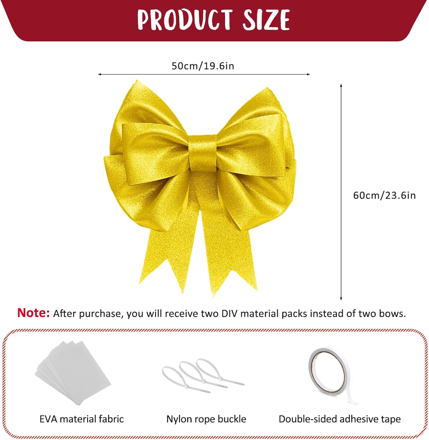 Skiennix Giant Bows - 20"x24" Gold Glitter Decorative Bows for Weddings, Parties & Gifts