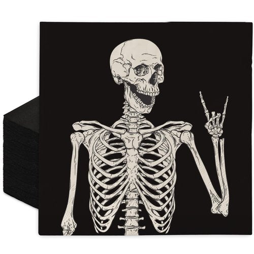 JarThenaAMCS 100Pcs Halloween Paper Napkins Smile Skeleton Luncheon Napkins Black Dinner Hand Napkins for Home Party Supplies Table Decor