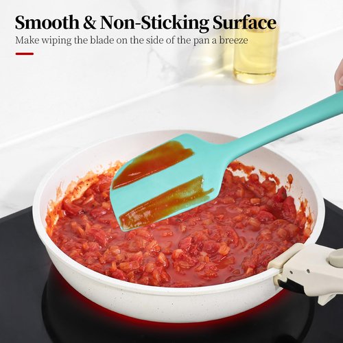 Lilybeam 600ºF Heat Resistant Spatulas, High Heat Food Safe Semless Kitchen Silicone Scraper Set for Cooking Baking Mixing Scraping Stirring Nonstick Cookware Pan Bowl (4Pcs,Aqua Sky)