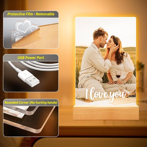 Bulaient Personalized Picture Frame - Custom Photo Frame with Night Light | Ideal Anniversary & Birthday Gift