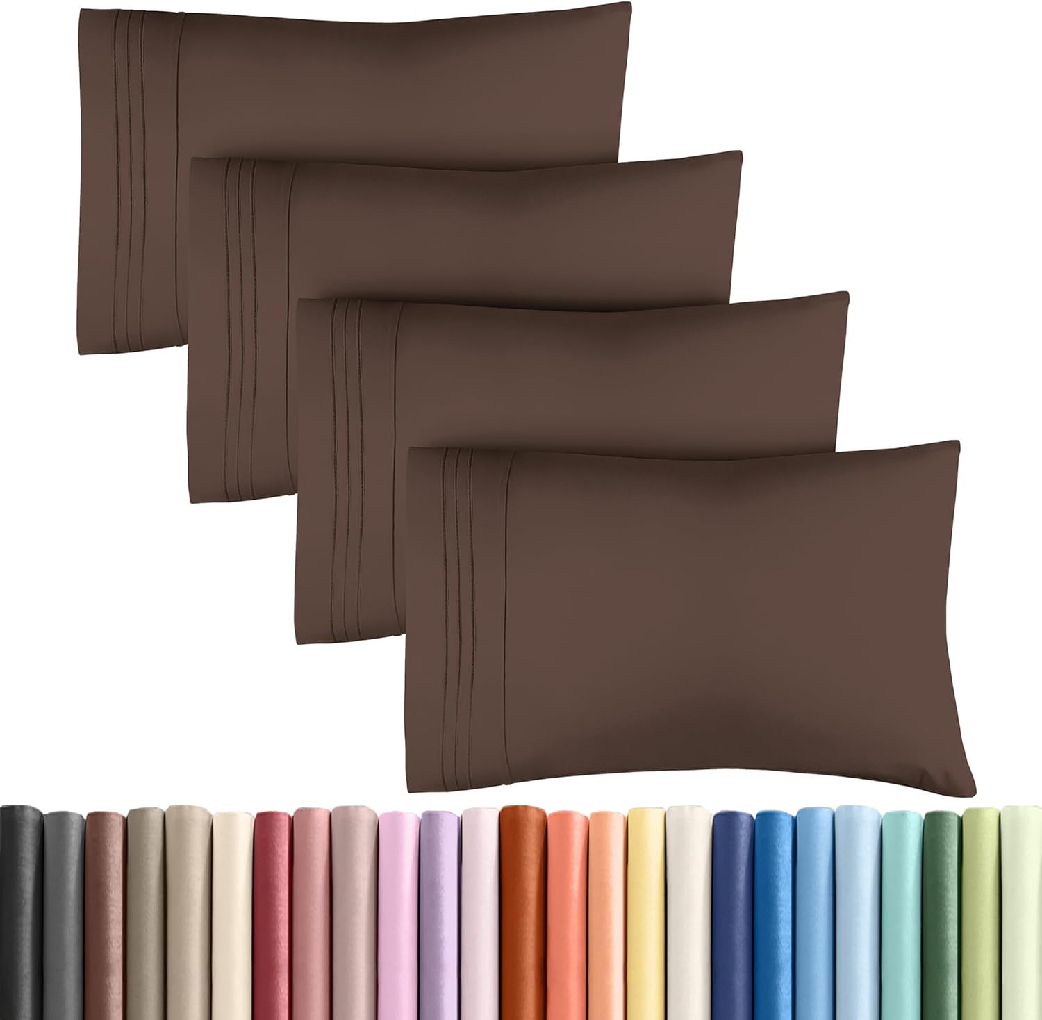Queen Pillow Cases by [Brand Name] - Ultra Soft Hotel Quality Covers | Comfy, Wrinkle-Free & Stain Resistant - 4 Piece Set in Brown