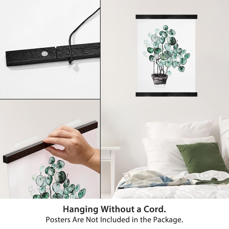HONKKI Magnetic Poster Hanger Frame for 50x70 50x32 50x40 Movie Music Posters Wall Art,Black Wood Picture Frames for Canvas Diamond Map Decor, Living Room Calendar Banner Tapestry Photo Hanging Stand