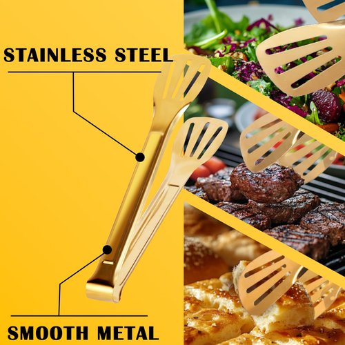 4 Pack Gold Serving Tongs,Metal Serving tongs,for buffet,party,9 Inch,Gold Utensills,(tongs for serving food)