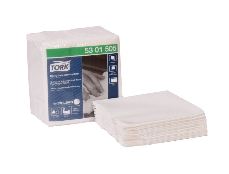 Tork Heavy Duty Cleaning Cloth White , 1/4 Folded with exelCLEAN Technology, 6 x 50 Cloths, 5301505