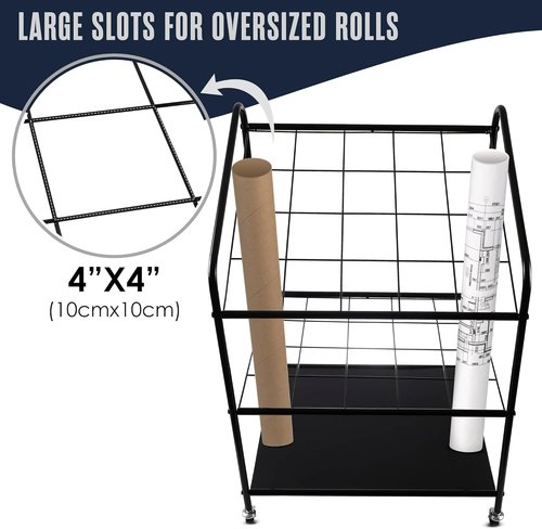 Houseables Blueprint Holder - 20 Slot Architect Storage Cart on Wheels | Durable Print Organizer